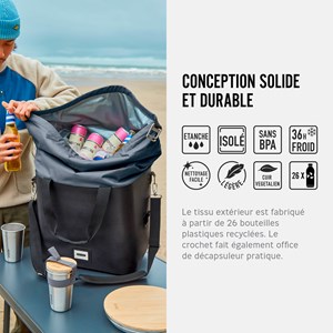 Glacière isotherme-gris-25 litres-contenir 30 canettes-36h glacé-tissu recyclé Gris