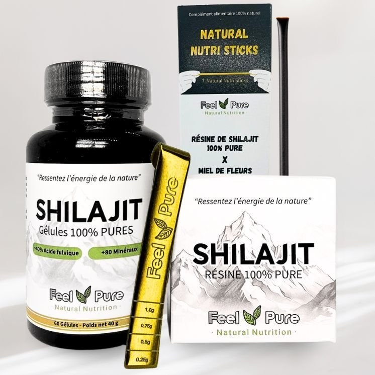 Pack force de la nature (résine, gélules, sticks miel et shilajit et cuillère)