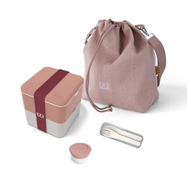 Set repas lunch box carrée rose gris