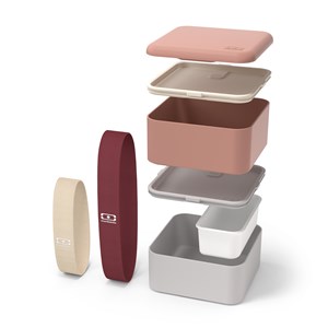 Set repas lunch box carrée rose gris