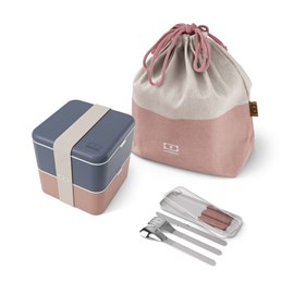Set repas lunch box carrée bleu rose