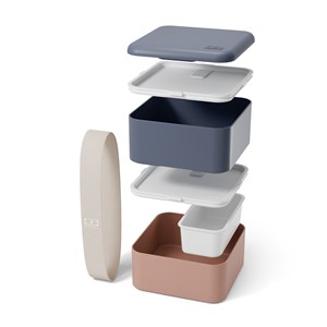 Set repas lunch box carrée bleu rose