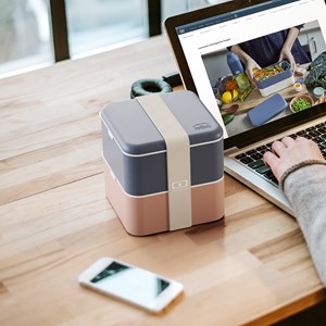 Set repas lunch box carrée bleu rose