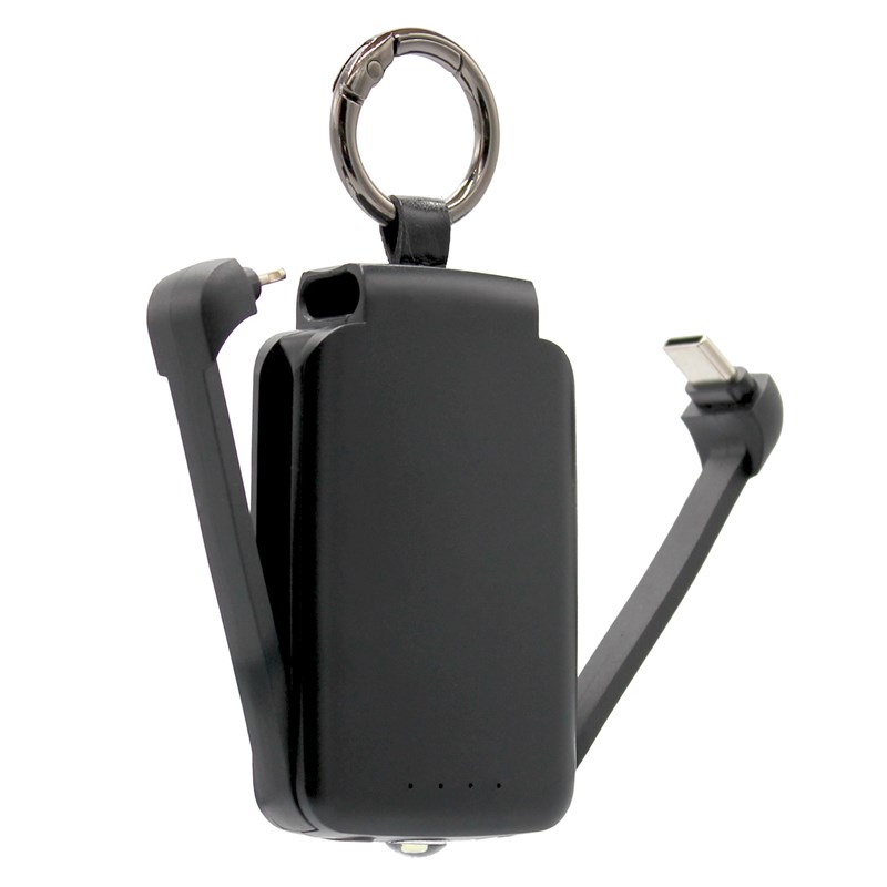 Chargeur de poche 2000 mah porte-cles type c lightning torche