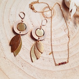 Coffret cadeau bijou féminin – boucles solaris et collier grenat