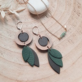 Coffret cadeau bijou vert – boucles solaris et collier mini rêve aventurine