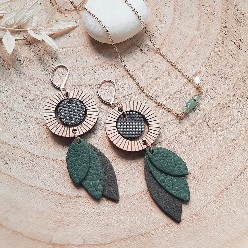 Coffret cadeau bijou vert – boucles solaris et collier mini rêve aventurine