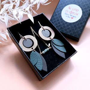 Coffret cadeau bijou vert – boucles solaris et collier mini rêve aventurine