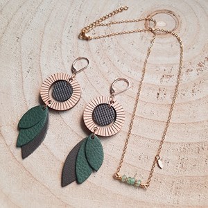 Coffret cadeau bijou vert – boucles solaris et collier mini rêve aventurine