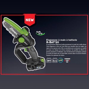 Élagueuse portative à batterie r-bat20 20v avec batterie 2amp et chargeur