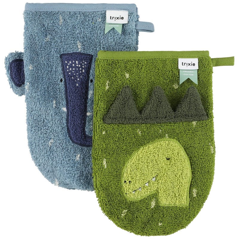 Lot de 2 gants de toilette mr. Dino et mrs. Elephant