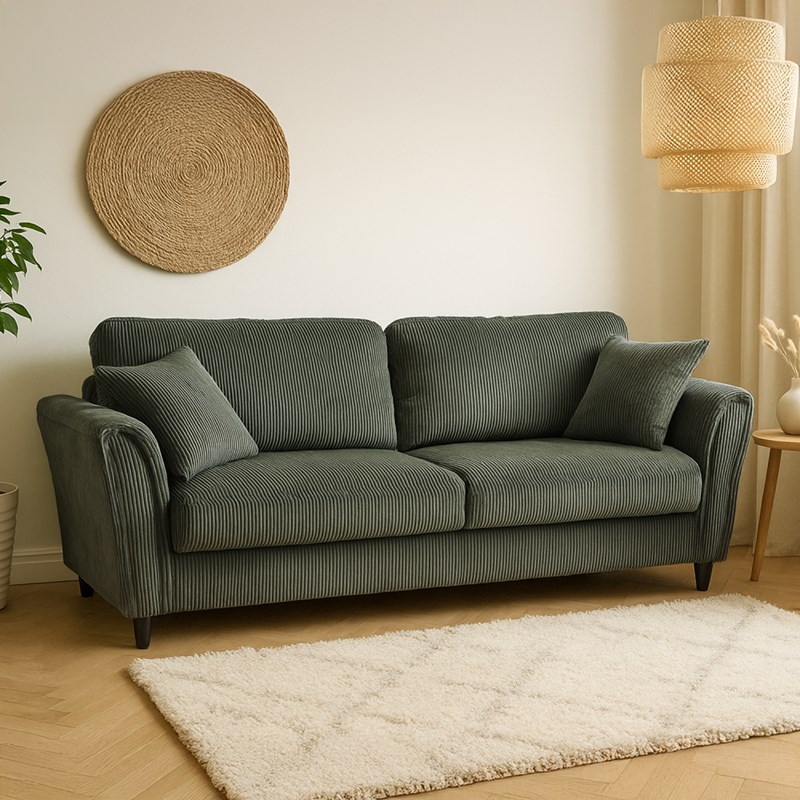Lucerne canapé 4 places en velours côtelé vert