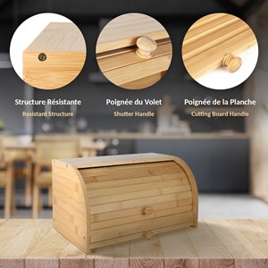 Boîte à pain bambou, 37,5x23,5 cm, planche à découper