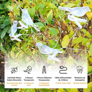 Guirlande solaire oiseaux lumineux 5 led déco jardin terrasse balcon