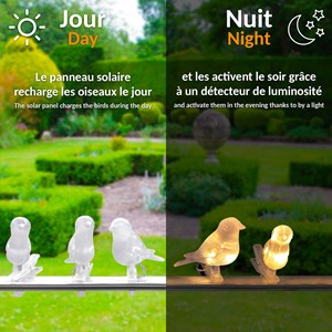 Guirlande solaire oiseaux lumineux 5 led déco jardin terrasse balcon