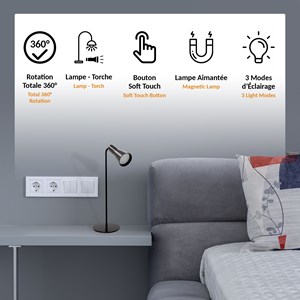 Lampe de bureau fishtec torche batterie rechargeable usb tactile