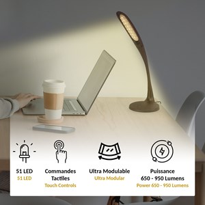 Lampe de bureau fishtec led inclinable commande tactile effet bois