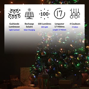 Guirlande solaire 100 led, panneau solaire, piquet, déco jardin&nbsp;noël