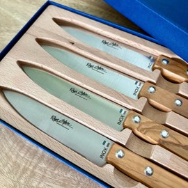 Coffret de 4 couteaux de table en olivier - roger orfevre