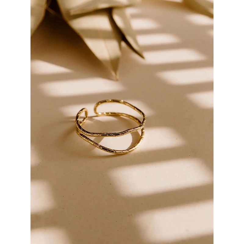 Bague ajustable fine double anneaux vague - nami