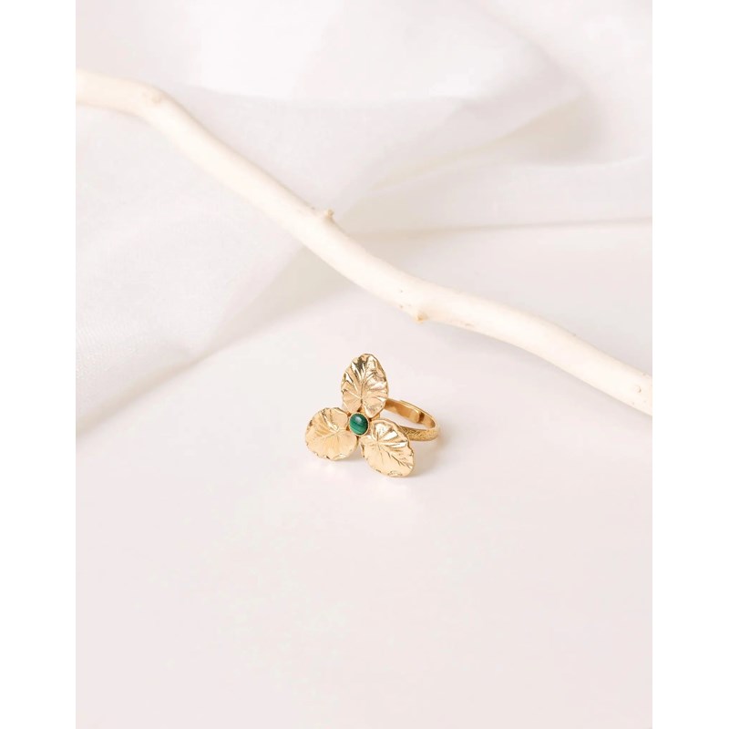 Bague ajustable grande fleur et pierre fine - orchidée