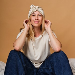 Turban en soie champagne 19 mo