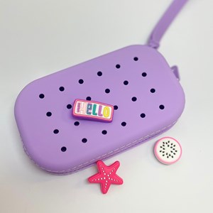 Pochette rectangulaire + 3 charms - mauve