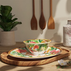 Bol - contour bambou - fleurs exotiques