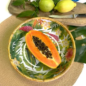 Saladier profond, décor bambou et fleur