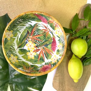 Saladier profond, décor bambou et fleur
