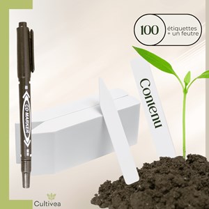 Lot de 100 étiquettes jardin potager + marqueur – étiquettes plantes (blanc)