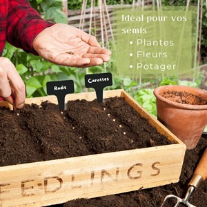 120 étiquettes noires jardin à planter en plastique + marqueur