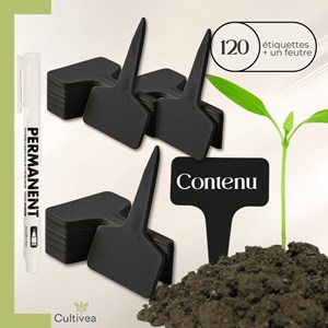 120 étiquettes noires jardin à planter en plastique + marqueur