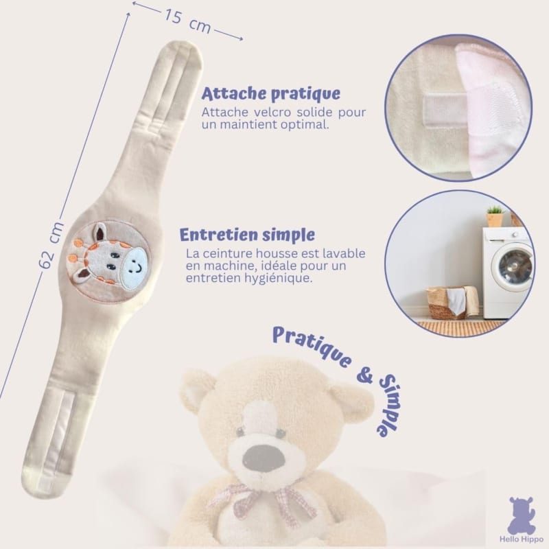 Bouillotte noyaux de cerise bébé (giraffe) - ceinture anticolique (Hello Hippo) - Image 3