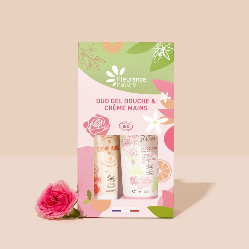 Duo gel douche et crème mains rose