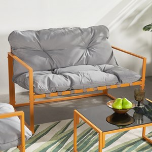 Rabat salon de jardin 4 places contemporain brun et coussins gris