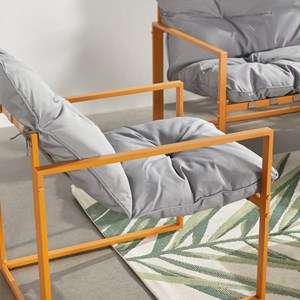 Rabat salon de jardin 4 places contemporain brun et coussins gris