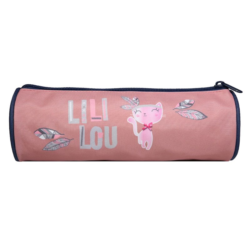 Bagtrotter trousse scolaire ronde lili lou rose plumes