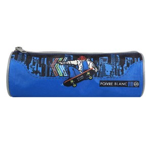 Bagtrotter trousse scolaire ronde poivre blanc bleu skate