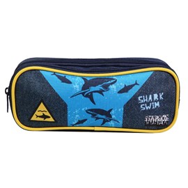 Bagtrotter trousse scolaire 2 compartiments vorax bleue requins