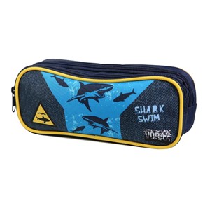 Bagtrotter trousse scolaire 2 compartiments vorax bleue requins