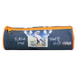 Bagtrotter trousse scolaire ronde vorax bleue dinosaure surf