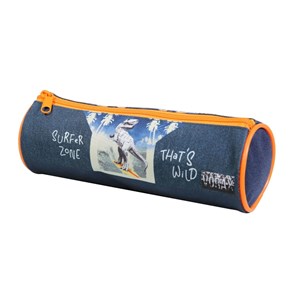 Bagtrotter trousse scolaire ronde vorax bleue dinosaure surf