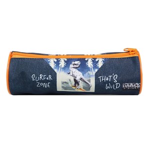 Bagtrotter trousse scolaire ronde vorax bleue dinosaure surf