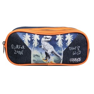 Bagtrotter trousse scolaire 2 compartiments vorax dinosaure bleue