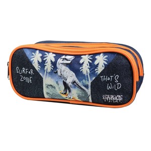Bagtrotter trousse scolaire 2 compartiments vorax dinosaure bleue