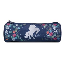 Bagtrotter trousse scolaire ronde cybel cheval licorne bleue