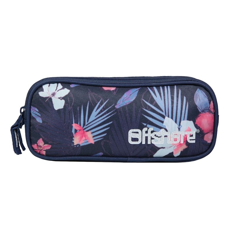 Bagtrotter trousse scolaire 2 compartiments offshore hibiscus fleurs bleue