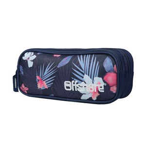 Bagtrotter trousse scolaire 2 compartiments offshore hibiscus fleurs bleue