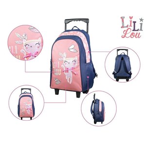 Bagtrotter sac à dos à roulettes lili lou chat rose